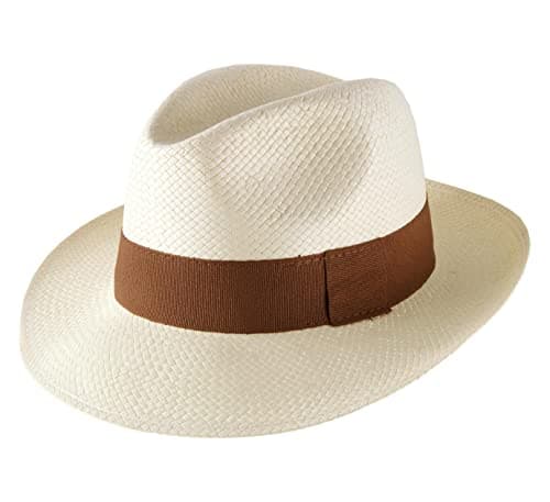 Classic Italy - Chapeau Panama Paille Homme ou Femme Classic Paille Large - Taille 60 cm - Creme-Marron