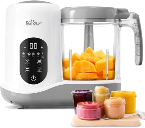 Bear Robot Cuiseur Mixeur pour Bébés,Une étape Cuiseur Mixeur Multifonctions 7-en-1 Maker Mixer, Cuisson automatique & Hachage,Fonction autonettoyante,Blanc