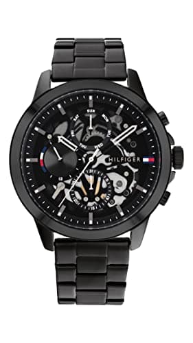 Tommy Hilfiger Montre Analogique Multifunction à Quartz pour Homme avec Bracelet en Acier Inoxydable Noir - 1710478