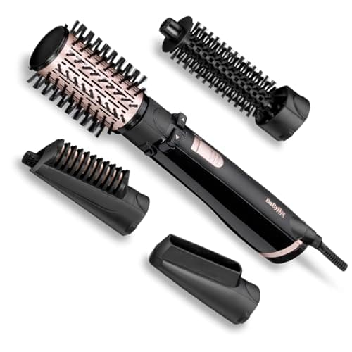 BaByliss Brosse soufflante rotative Dry, Straighten and Style - Pour sécher, lisser et mettre en forme, Fonction ionique, Avec 4 accessoires interchangeables, Noir, AS200E