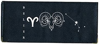 Syl'la Porte chéquier Long Porte Carte en Cuir Noir avec Signe Astrologique Peut Etre personnalisé