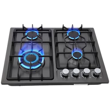 Plaque Gaz 4 Feux Inox, Plaque de Cuisson Gaz 4 feux Encastrable, Table Gaz 60cm, Convient pour le Gaz Naturel ou le Gaz Propane (Noir)