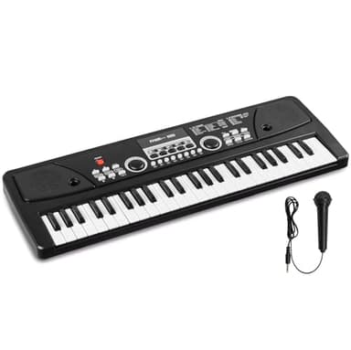 Max KD49 Clavier Électronique 49 Touches - Noir, Synthétiseur Enfant, Deux Haut-parleurs Intégrés, Batterie Rechargeable, USB-C, Microphone Inclus, Idéal pour Initier votre Enfant à la Musique