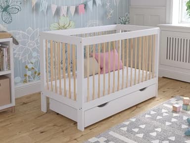 Love For Sleep Lit Bebe Evolutif 120x60cm Transformable avec Barrière de Sécurité Pin Blanc LUCA lit evolutif Bebe en Bois Lit évolutif Enfant - Baby Bed, lit Bebe Fille, garçon