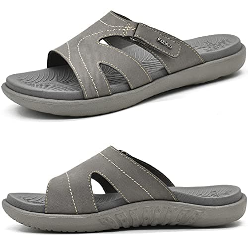 KuaiLu Claquette Femme Orthopédique Mode Legere Soutien Plantaire Sandales Reglables Confort Yoga Plage Piscine Douche Mules Gris 39