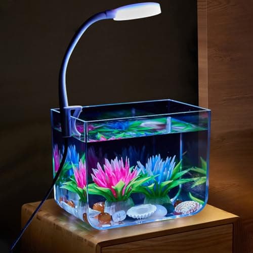 Niwugady Aquarium avec Lampe de Serrage, Kit de Démarrage Carré Petit Kit Décoratif d'aquarium pour Salon, Bureau, 13 x 13 x 15 cm