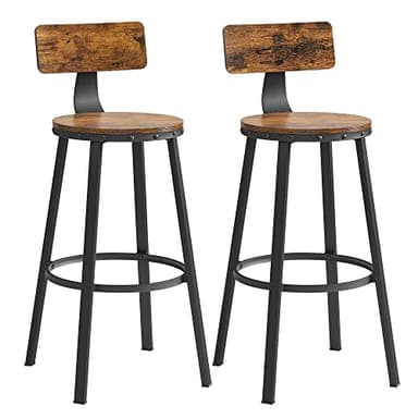 VASAGLE Lot de 2 tabourets de Bar Hauts avec Dossier, Cadre en Acier, siège de 73,2 cm de Haut, Montage Facile, Industriel, Marron Rustique et Noir LBC026B01V1