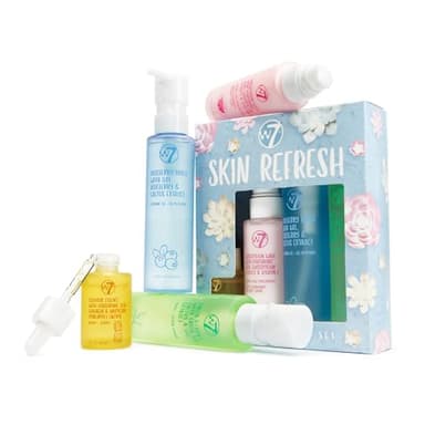 W7 Coffret Cadeau Skin Refresh Essential - Routine quotidienne en 4 étapes - Crème Hydratante, Gel Nettoyant, Tonique et Sérum - Kit Complet Ultime de Soins Naturels pour une Peau Saine