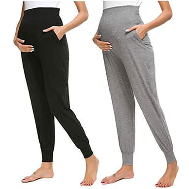 Pantalon de loisirs pour femmes enceintes, leggings de grossesse, pantalon de jogging extensible et confortable Pantalons Maternité Pantalons de Grossesse Extensible avec Poches (00 Noir, XL)
