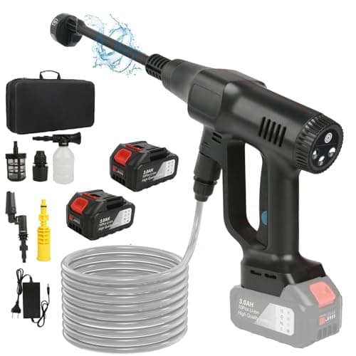 Nettoyeur Haute Pression sans Fil, 21V Max 200 Bar Nettoyeur Haute Pression avec Batterie de 3,0Ah, Press & Clean Pistolet de Lavage avec écran LCD de Puissance et 3 Vitesses (Noir avec 2 Batterie)