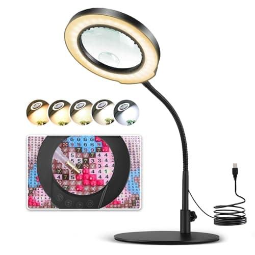 Lampe Loupe, 10x Loupe Grossissante sur Pied Modelisme 360° LED Loupe Eclairante 5 Couleurs Dimmable Bureau Loupe de Lecture Lumineuse Lampe Esthetique pour Lecture Réparation Artisanat