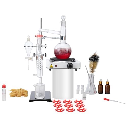 VEVOR Kit de Distillation d'Huile Essentielle 33PCs, Appareil de Distillation de 500 mL, Kit de Distillation de Verrerie de Laboratoire Boro 3,3 avec Plaque Chauffante de 1000 W et Joint 24/40