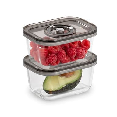 Caso VacuBoxx Eco-Duo S - Lot de 2 récipients de 500 ml chacun - Pour aliments liquides et sensibles à la pression - Sans BPA - Résistant à la chaleur - Passe au lave-vaisselle et au congélateur