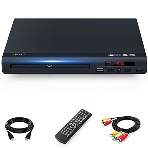 Lecteur DVD Full HD 1080p pour TV avec Sortie HDMI - Upscaling, Tous Formats et Régions, Port USB, CD Compatible - Télécommande et Câble AV/HDMI Inclus
