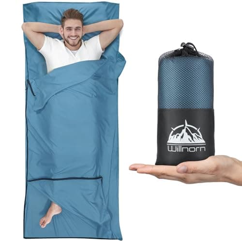 WILLNORN Drap de Sac de Couchage XL 220x95 cm – Sac à Viande Ultraléger en Microfibre avec Double Fermeture Éclair, Idéal pour Été, Auberges, Randonnée