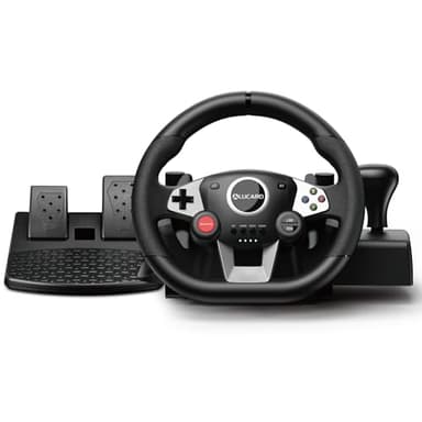 VooFun Volant Racing Compatible pour PC/ PS4/ Switch/ PS3/ Xbox One/Xbox 360, Volant PC Gaming avec Pédales, 270 Degrés, Boutons Programmables, Retour de Vibration, Noir