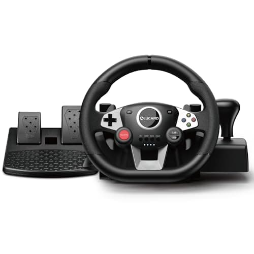 VooFun Volant Racing Compatible pour PC/ PS4/ Switch/ PS3/ Xbox One/Xbox 360, Volant PC Gaming avec Pédales, 270 Degrés, Boutons Programmables, Retour de Vibration, Noir