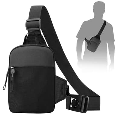 WIYETY Sac de poitrine pour homme, grand sac à bandoulière, sac à bandoulière, sac de poitrine léger en nylon, sac à bandoulière pour voyage, randonnée, cyclisme, course à pied, Noir