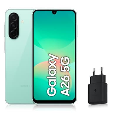 Samsung Galaxy A26 5G, Smartphone Android, 256 Go, Chargeur Secteur Rapide 25W Inclus, Smartphone déverrouillé, Vert d'eau, Version FR