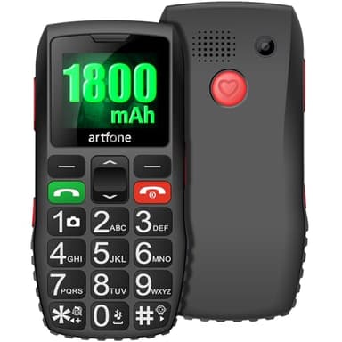 artfone C1 o2 Portable Senior, Portable Senior Grosse Touche, Volume élevé, Bouton SOS, Noir