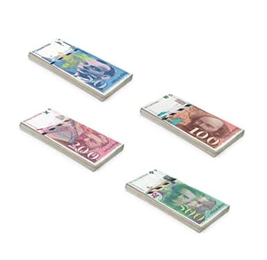 Bundle Scratch Cash ₣ Francs Play Money - 4 Paquets - 25 x 50, 100, 200 et 500 pour Le Jeu (Taille réelle)