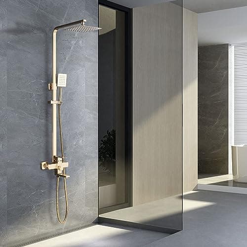 Colonne de Douche dore Système de Douche Étagère Douche Set kit de Douche Murale Solide Douche encastrable doré
