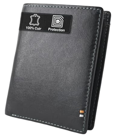 Portefeuille Homme en Cuir véritable avec Blocage RFID, Porte Monnaie, Porte Cartes et Compartiment sans Contact,Noir.