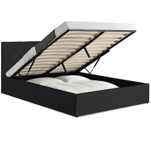 IDMarket - Lit Coffre Double Austin avec tête de lit et sommier 140 x 190 cm PVC Noir