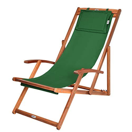 Deuba Transat en Bois d'acacia Vert réglable sur 3 Niveaux Chaise de Jardin Pliable avec Repose-tête
