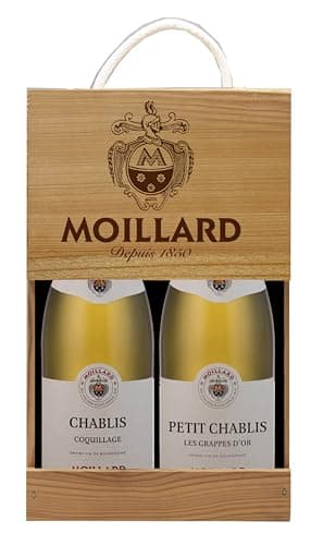 Moillard - Coffret cadeau Chablis et Petit Chablis, Chardonnay Vin Blanc, Grand Vins de Bourgogne en caisse bois (2 x 0,75L)