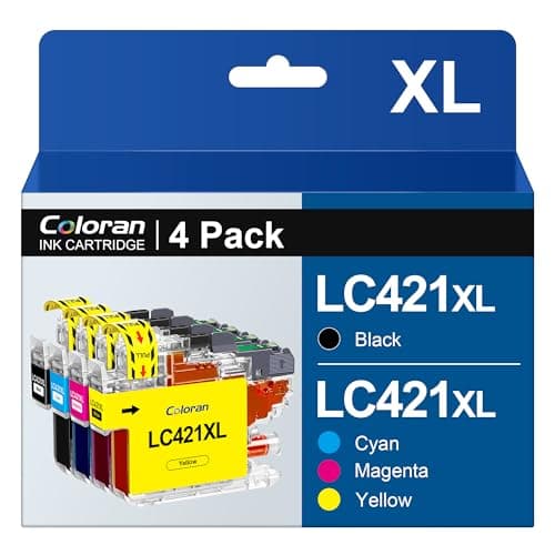 Coloran LC421 XL Pack de 4 Cartouches d'encre Remplacement Compatible pour Brother LC421 LC421XL pour Brother DCP-J1050DW DCP-J1140DW MFC-J1010DW (Noir, Cyan, Magenta, Jaune)