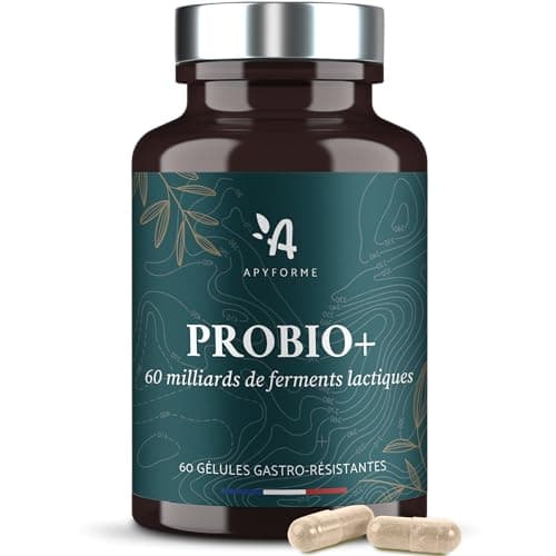 Probiotique Flore Intestinale - 60 Milliards UFC/Jour - 10 Souches Exclusives dont Lactobacillus - 60 Gélules Gastro-résistantes - Fabriqué en France par Apyforme