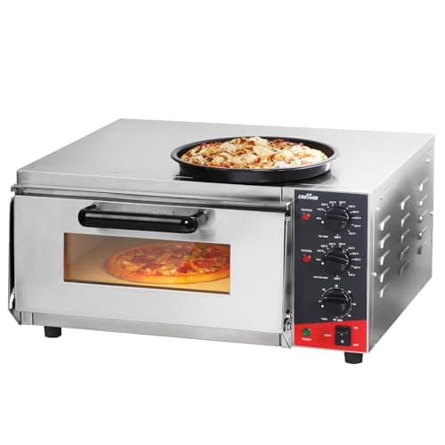 CROSSON Four à pizza électrique professionnel avec surface de cuisson 400 x 400 mm en pierre réfractaire pour pizza, pain et pâtisseries, température supérieure et inférieure indépendante jusqu'à 350