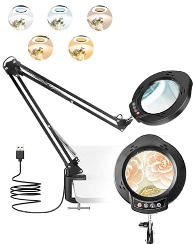 TANYO Lampe Loupe sur Pied, 10X Loupe Eclairante avec 84 LED et Pince, 5 Températures Couleur et 10 Niveaux Luminosité Lampe Loupe pour Lecture, Bijoux, Seniors, Malvoyant, Observation, Travaux Manuel