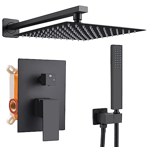 Solepearl Système de Douche Encastré Ensemble de Douche Noir Colonne Douche Encastrable Set de Douche avec Carrée 25x25cm Pommeau de Douche Pluie, Douchette, Mitigeur Douche Corps en Laiton