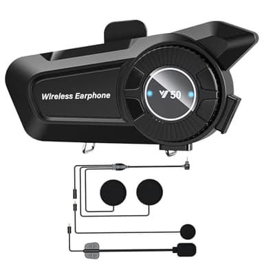 Intercom Moto Appareil Bluetooth à Molette pour Motos Suppression Bruit DSP&CVC/IPX6 Étanche/Chaîne Hi-Fi/Micro Wireless 5.3 Réponse Automatique Assistant AI Compatible Tous les Casques 1800mAH