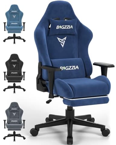 bigzzia Chaise Gaming Ergonomique avec Repose-Pieds, Fauteuil Gamer Premium en Tissu Respirant, Dossier & Repose-Pieds Réglables, Confort Ultime pour Chaise de Bureau Gaming, 150kg(Bleu Outremer)