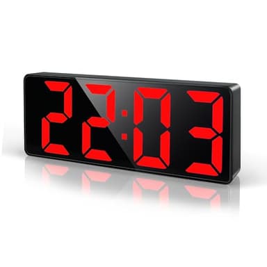 Lafocuse Réveil Numérique 6.7" LED Horloge Digitale, Reveil Matin avec Température, Date, Luminosité Réglable, Snooze, Pendules Électroniques Gros Dormeur pour Chambre Bureau Salon, Rouge