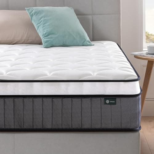 Zinus Matelas 140 x 190 cm - Épaisseur 25cm - Matelas à Ressorts ensachés et Mousse à mémoire de Forme - Matelas Hybride, Blanc