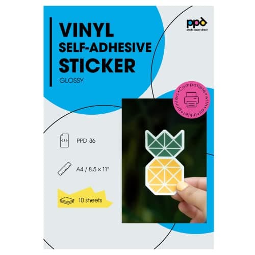 PPD A4 x 10 Films Autocollants Personnalisables, Fini Brillant, Revêtement Microporeux pour Impression Photo, Jet d'Encre, Stickers Premium PPD-36-10