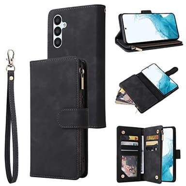 UEEBAI Coque pour Samsung Galaxy A54 5G, Etui en Cuir PU Portefeuille Rétro Antichoc Flip Case Housse avec Fentes de Cartes Fonction Support, Fermeture Magnétique Protection complète - Noir
