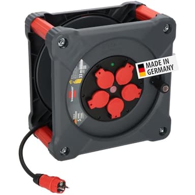 Brennenstuhl Enrouleur de câble Professionnel pour Chantier KA 3200 5 IP44 (câble H07RN-F 3G2,5 de 33 m en Noir, 5 Prises de sécurité, Utilisation de Chantier et Utilisation extérieure permanente,