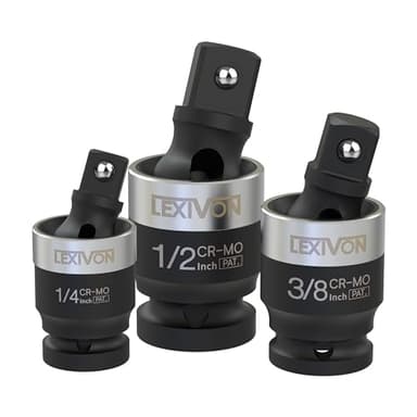 LEXIVON Joint Universel à Impact - Design SLIM breveté | Set de 3 pièces 1/2", 3/8", et 1/4" pour douilles pivotantes | Acier au chrome-molybdène à haute résistance aux chocs (LX-113-S)