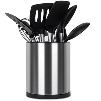 Haiyouneer Pot Ustensiles Cuisine Porte Ustensiles Rotatif à 360° Grand Rangement Cuisine Organisateur Support à Ustensile 3 Compartiments