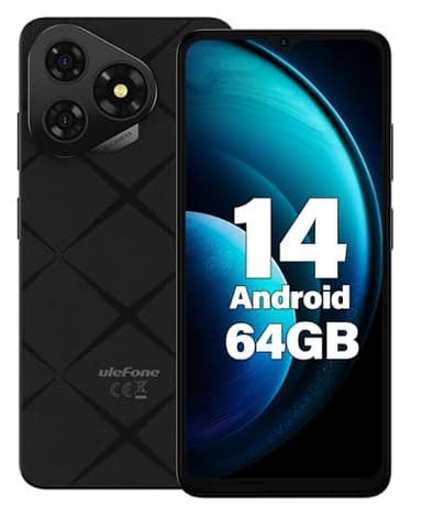 Ulefone Note 19 Téléphone Portable, 6Go + 64Go/TF 512Go Telephone Portable Pas Cher, Écran 6.56" HD + Android 14, Batterie 5000mAh Caméra 8MP Smartphone Pas Cher, 4G Double SIM/GPS/Face ID-Noir