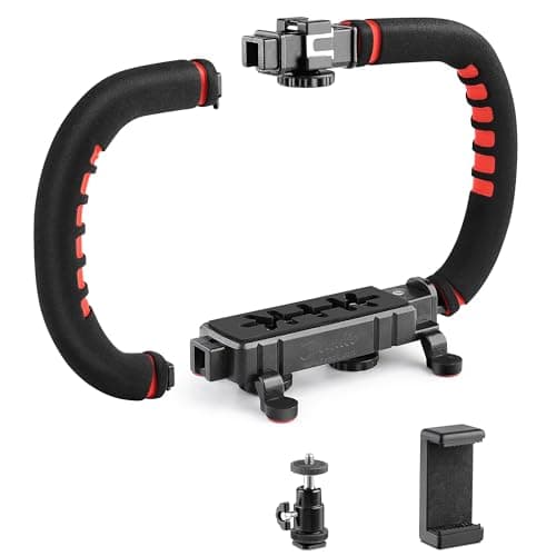 Zeadio Stabilisateur pour Smartphone, poignée de Prise de Vue à Main, compatibilité avec Toutes Les caméras, caméscopes, caméras d’Action, DSLR et pour Tous Les Smartphones iPhone et Android