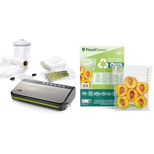 FoodSaver FFS005X Machine sous Vide avec Compartiment de Rangement pour Rouleau et Cutter, Fonction Pulse pour Aliments Fragiles + d’Emballage sous Vide, Sacs recyclables