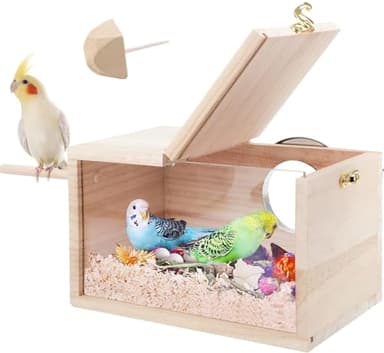 Nichoir Perruche Design Transparent,13 * 13 * 25cm,Nichoir d’Oiseau Thwartwise avec perchoir en Bois Cage à Oiseaux Maison pour Les inséparables calopsitte, 1 Pierre molaire