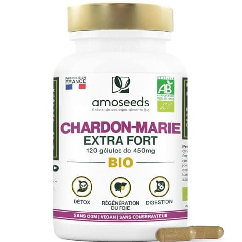Chardon-Marie BIO | Extra Fort, 1350mg / Jour | Régénérant Foie, Protection, Détox, Digestion | 120 gélules de 450mg | Qualité Supérieure