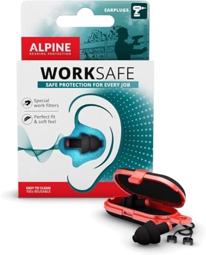 Alpine WorkSafe Bouchons d'oreille- Protection auditive pour bricolage & travail - Bouchons d'oreille de travail - Cordon de sécurité - Matériel hypoallergénique - Boules Quies réutilisables